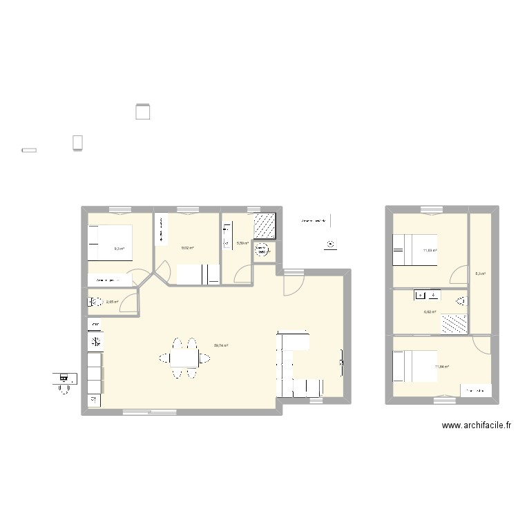 maison faucon avec étage. Plan de 10 pièces et 122 m2