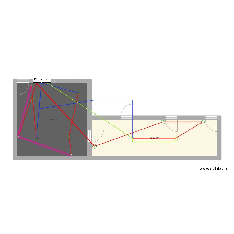 ex2. Plan de 2 pièces et 44 m2