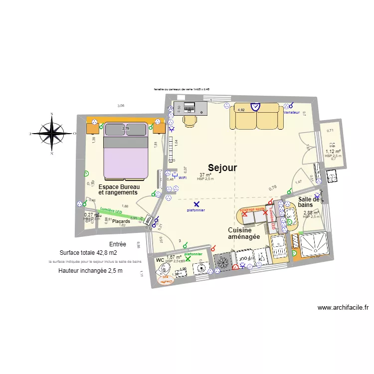 Amouyer apr&egrave;s travaux STUDIO artisans 2026 04 18. Plan de 5  et 43 m²