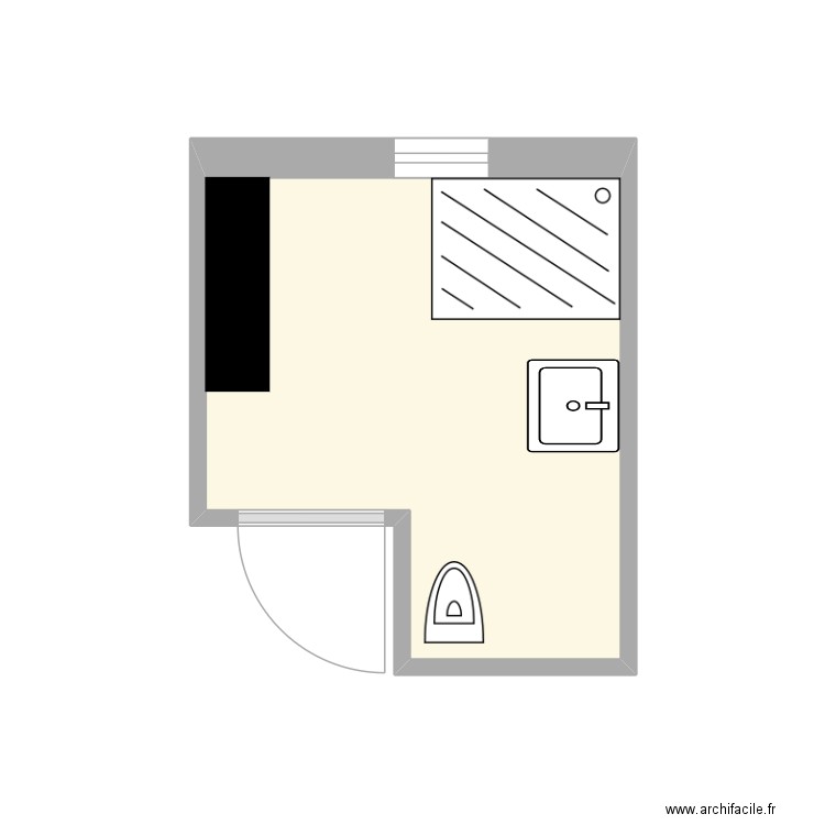 VAD B actuel aménagé. Plan de 1 pièce et 7 m2