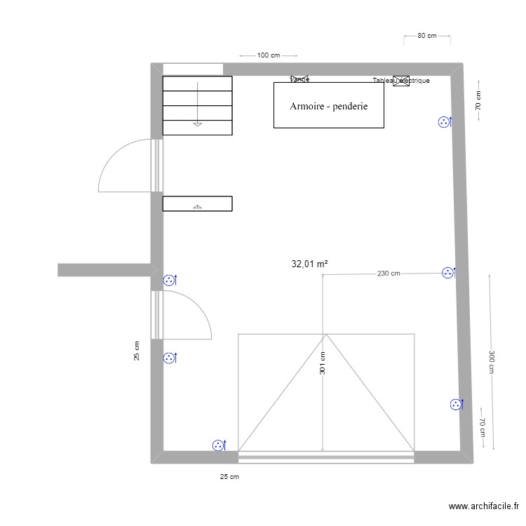 garage. Plan de 1 pièce et 32 m2