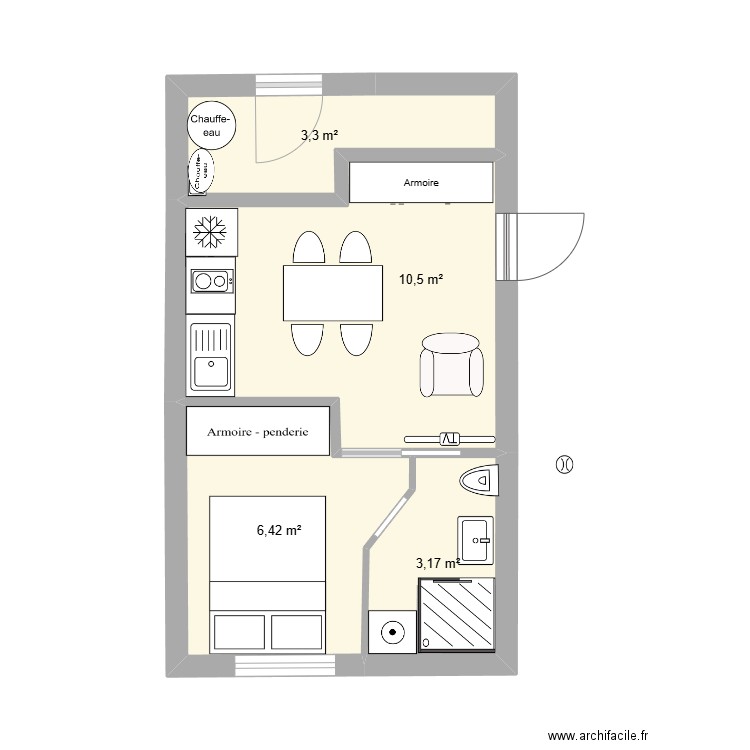 fadom11-3. Plan de 4 pièces et 23 m2