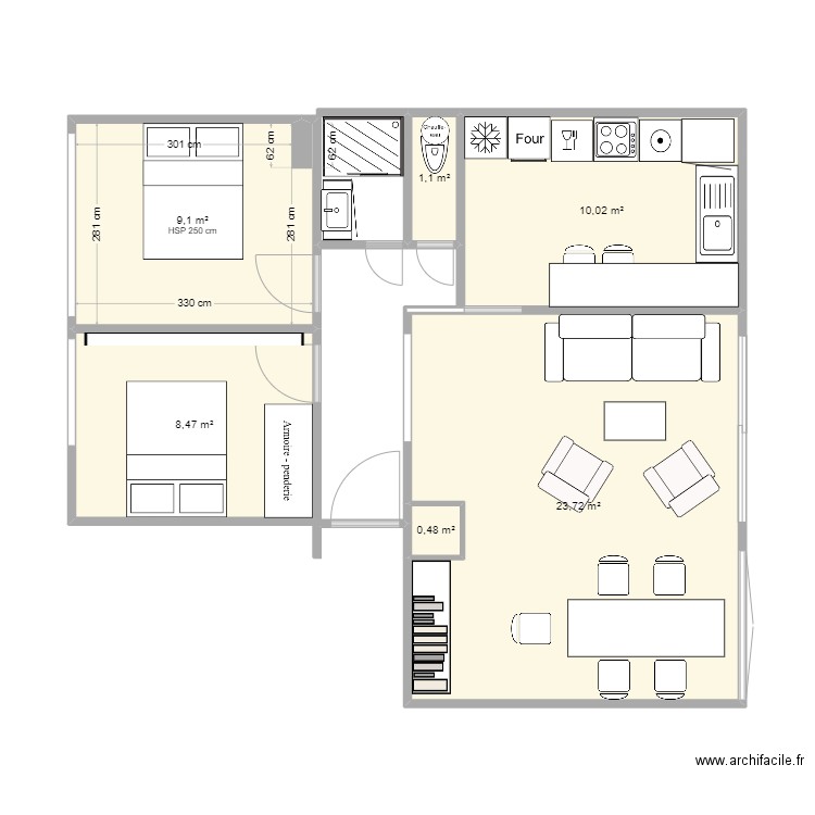 LOUIS THEVENET. Plan de 6 pièces et 53 m2