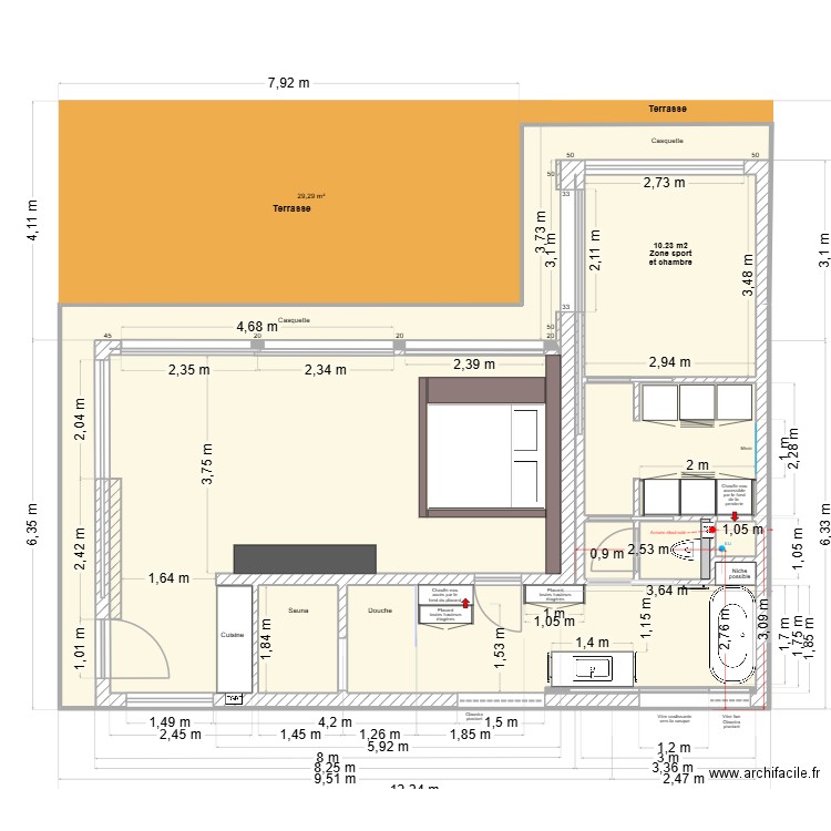 Chalet agrandissement 9. Plan de 9 pièces et 83 m2