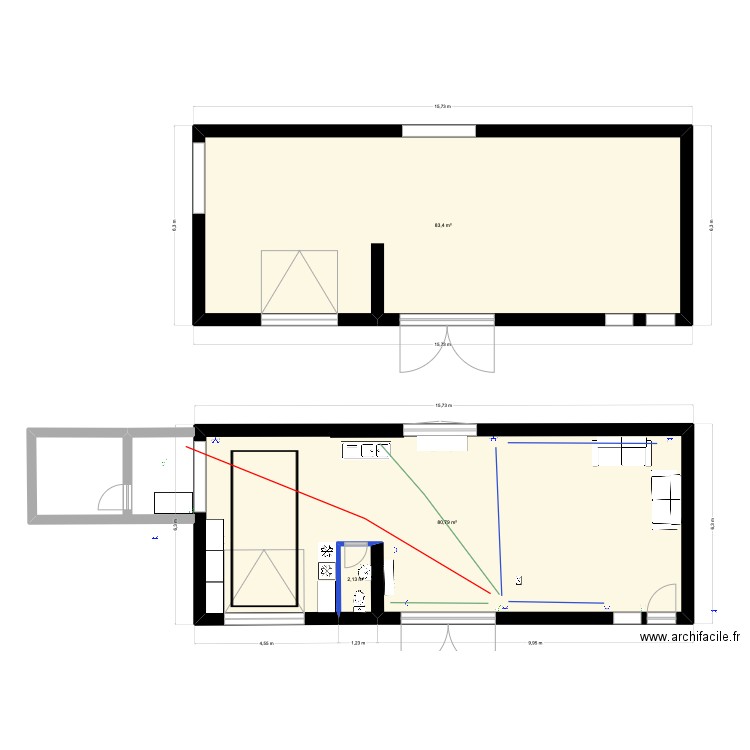 garage2. Plan de 3 pièces et 166 m2