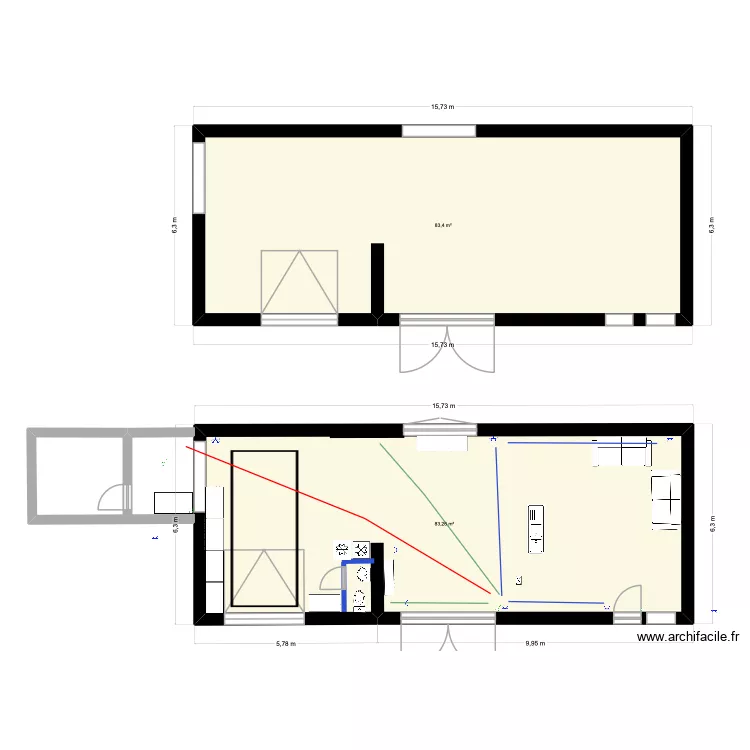 garage2. Plan de 2  et 167 m²