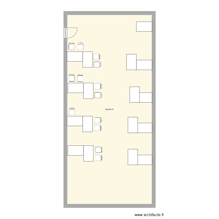classe. Plan de 1 pièce et 94 m2