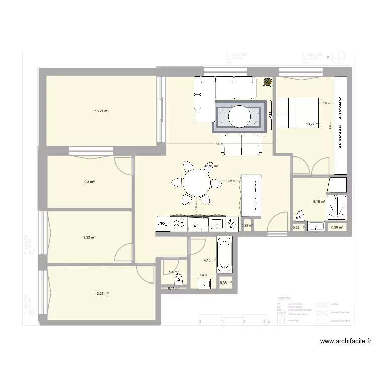 Plan de Base L+G meubl&eacute;4. Plan de 14  et 117 m²