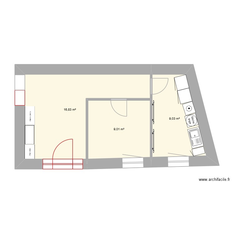 Plan Auxonne pièces/pièces. Plan de 6 pièces et 77 m2