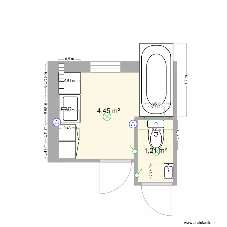 SDB 1er. Plan de 2  et 6 m²