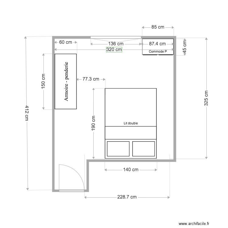 Chambre PLAN v3. Plan de 1 pièce et 11 m2