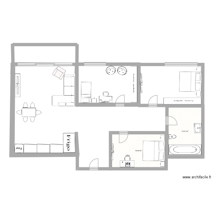 appartement. Plan de 2 pièces et 28 m2