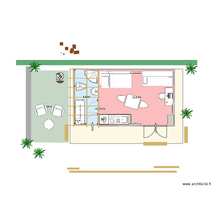 Kerg v 26 7 métrage. Plan de 3 pièces et 52 m2