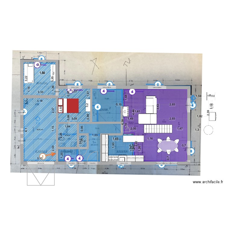 De panne Maison V6. Plan de 10 pièces et 48 m2