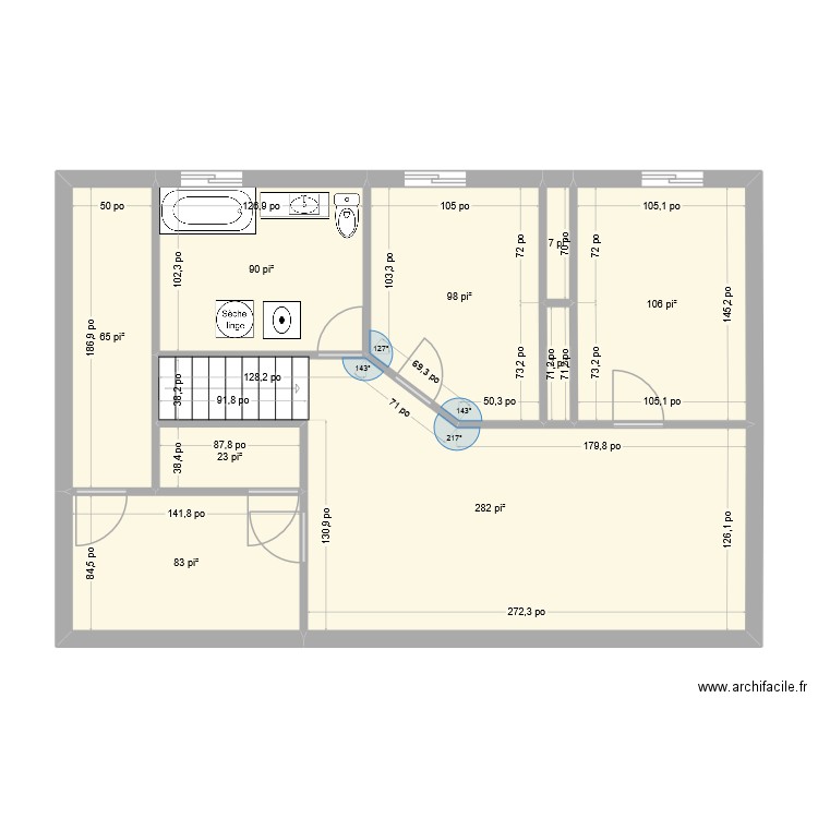 Sous sol maison avant. Plan de 9 pièces et 71 m2