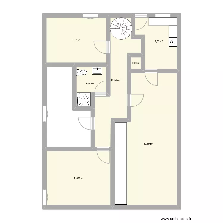 RDC. Plan de 7  et 80 m²