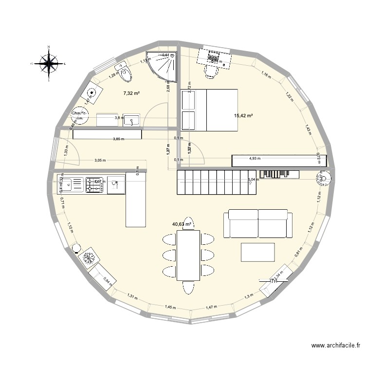 Yourte 65 m². Plan de 3 pièces et 63 m2