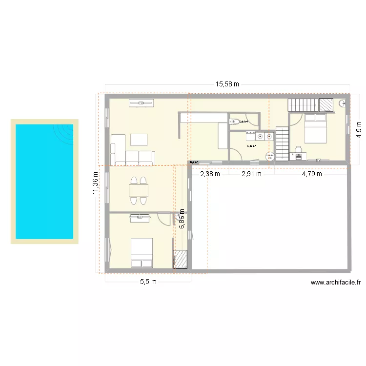 murviel. Plan de 3  et 93 m²