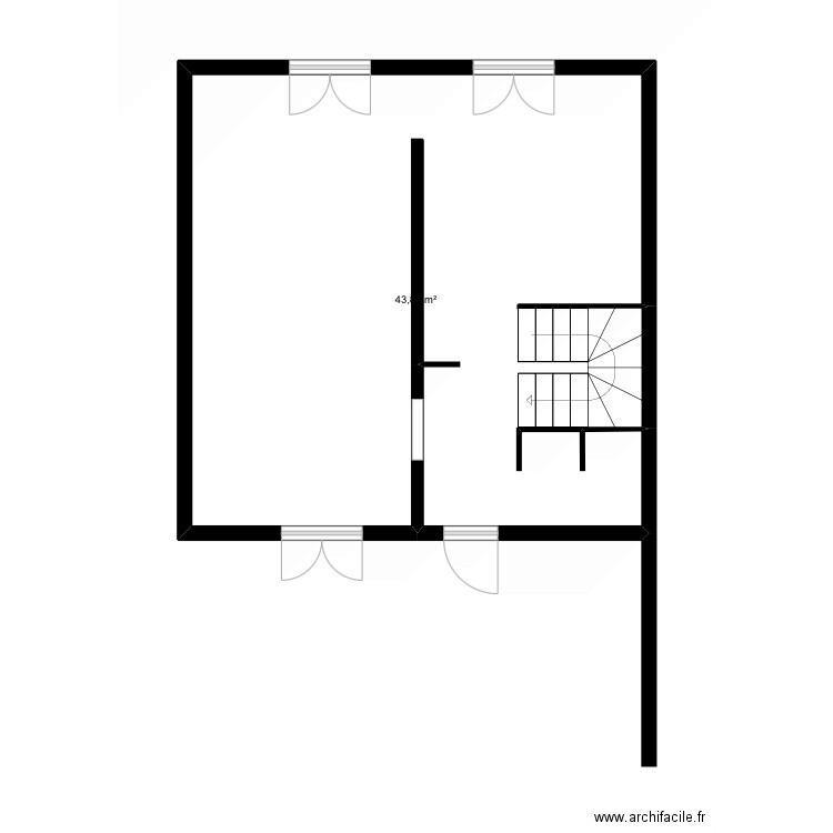 Rez-de-chausée. Plan de 1 pièce et 44 m2