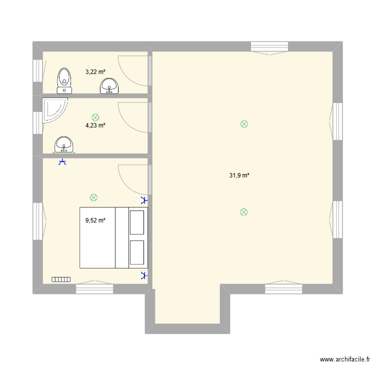 T2 eeee. Plan de 4 pièces et 49 m2