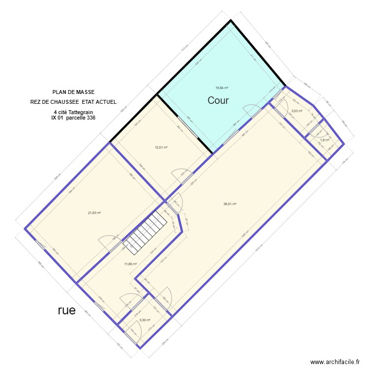 TATTEGRAIN plan de masse rez de chaussée  ETAT ACTUEL. Plan de 8 pièces et 112 m2