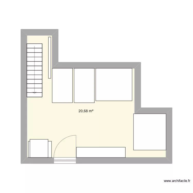 Pi&egrave;ce dahan 1. Plan de 1  et 21 m²