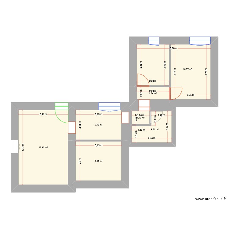 Amélia 003 correction. Plan de 7 pièces et 57 m2