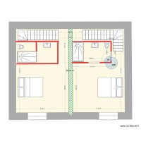 Plan étage avec deux escaliers quart tournants latéraux
