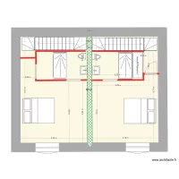 Plan &eacute;tage avec deux escaliers quart tournants lat&eacute;raux