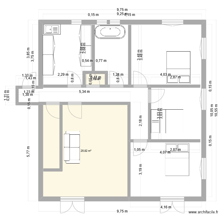 Haut du 150. Plan de 2 pièces et 27 m2