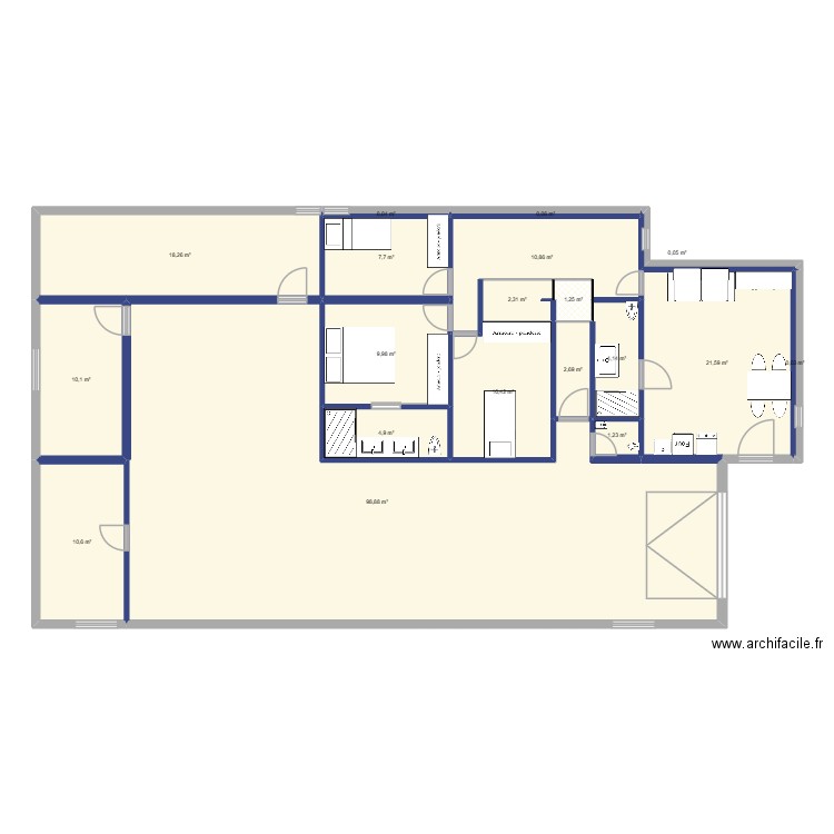 rez mazedo. Plan de 19 pièces et 215 m2