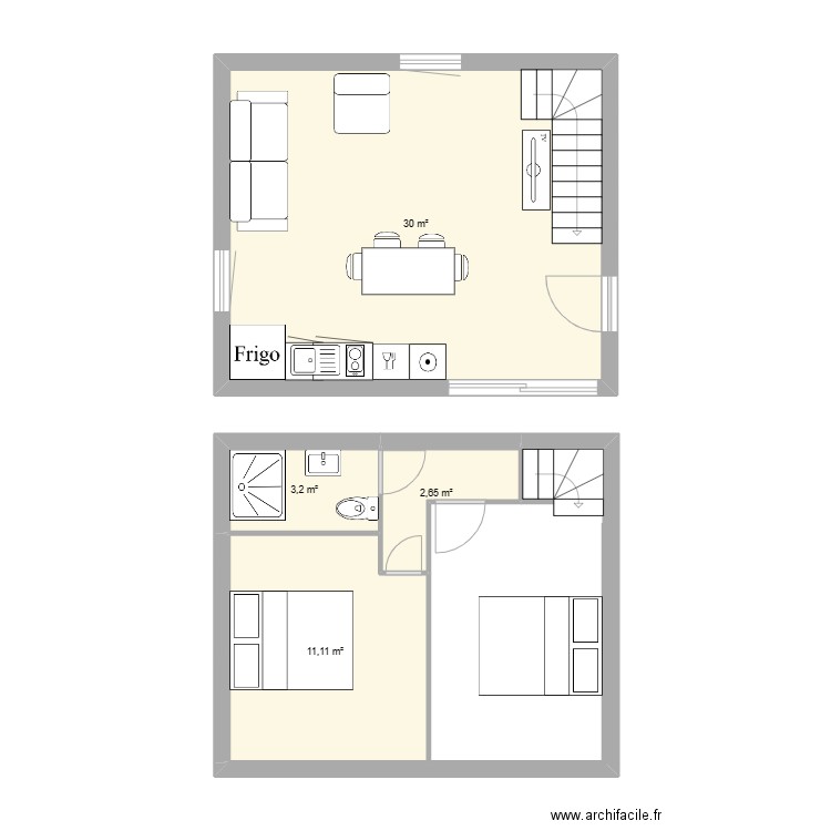 projet apaprt 60 m2. Plan de 4 pièces et 47 m2