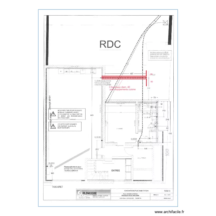 OYHANTO RESEAU SOUS DALLAGE CUISINE. Plan de 