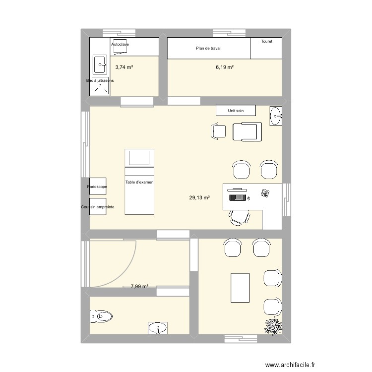 Plan cabinet UIS5. Plan de 4 pièces et 47 m2