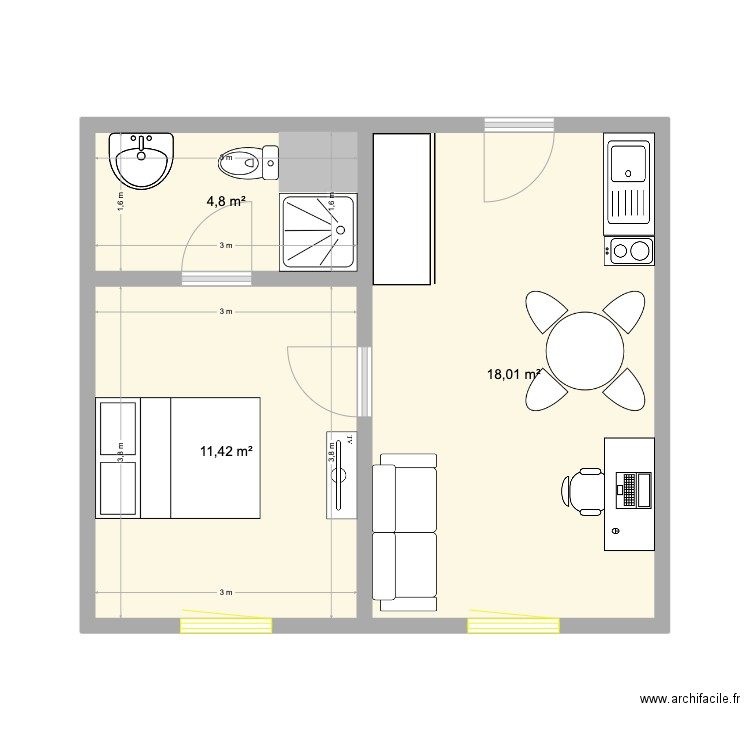 Studio Maison Alfort. Plan de 3 pièces et 34 m2