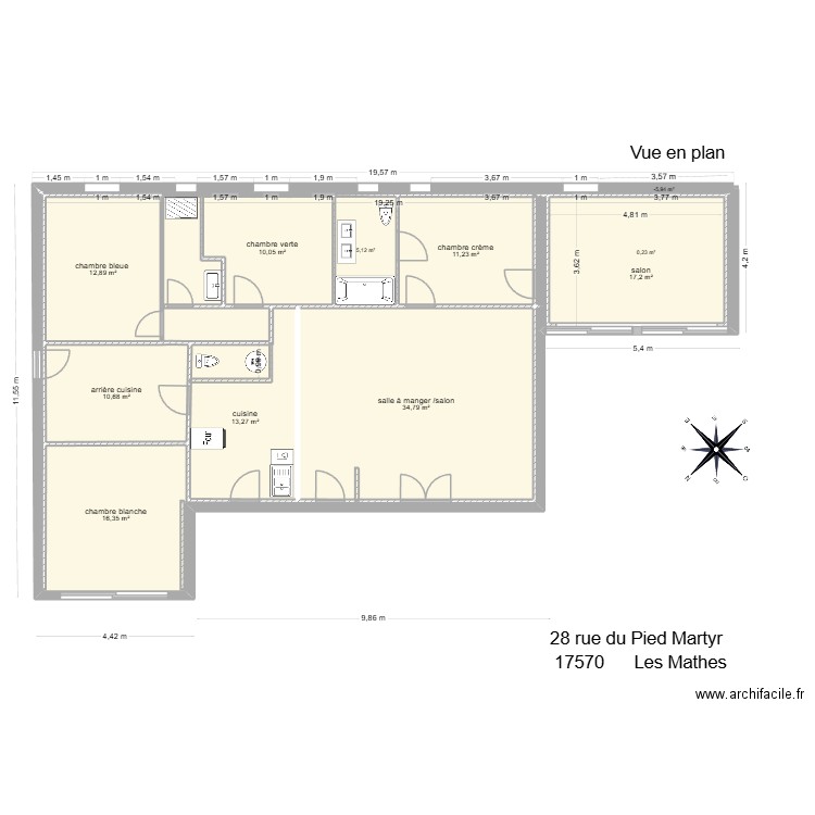 Maison Les Mathes avec boussole 4/11/2025. Plan de 11 pièces et 133 m2