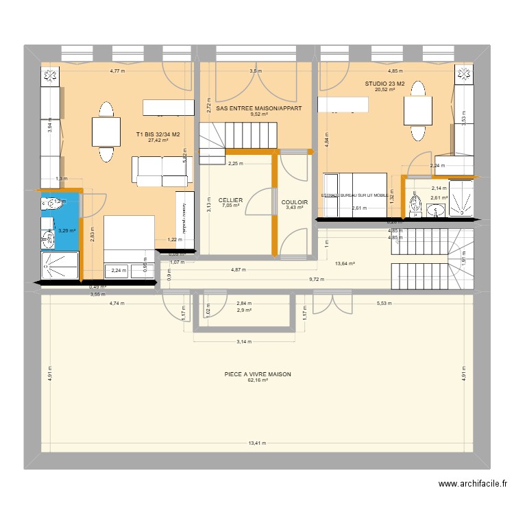 MAISON PRINCIPALE ETAULIERS. Plan de 13 pièces et 153 m2