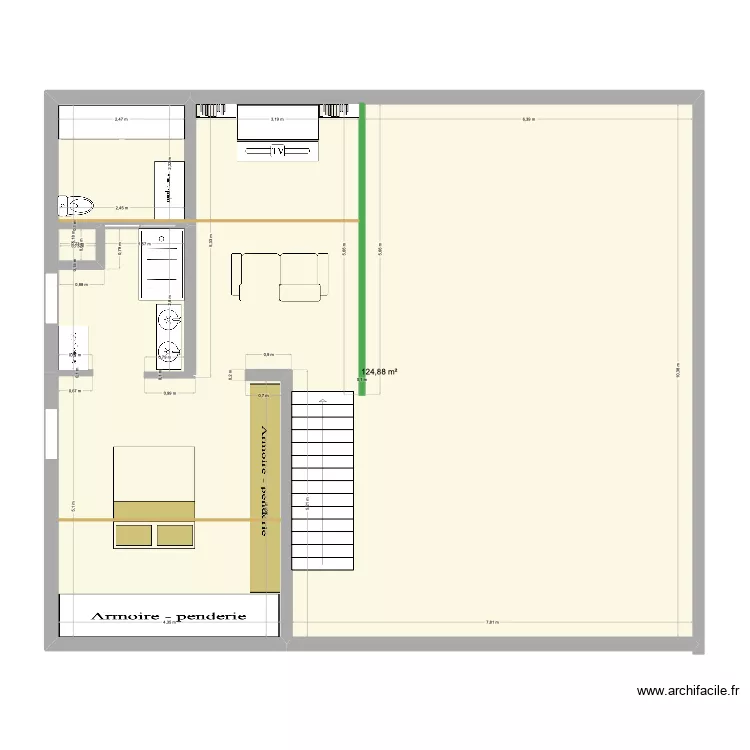Mezzanine &eacute;chelle. Plan de 1  et 125 m²