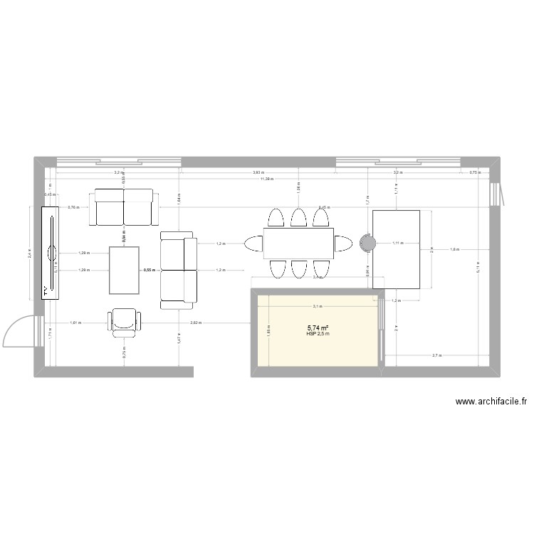 narbonne canapes + fauteuil. Plan de 1 pièce et 6 m2