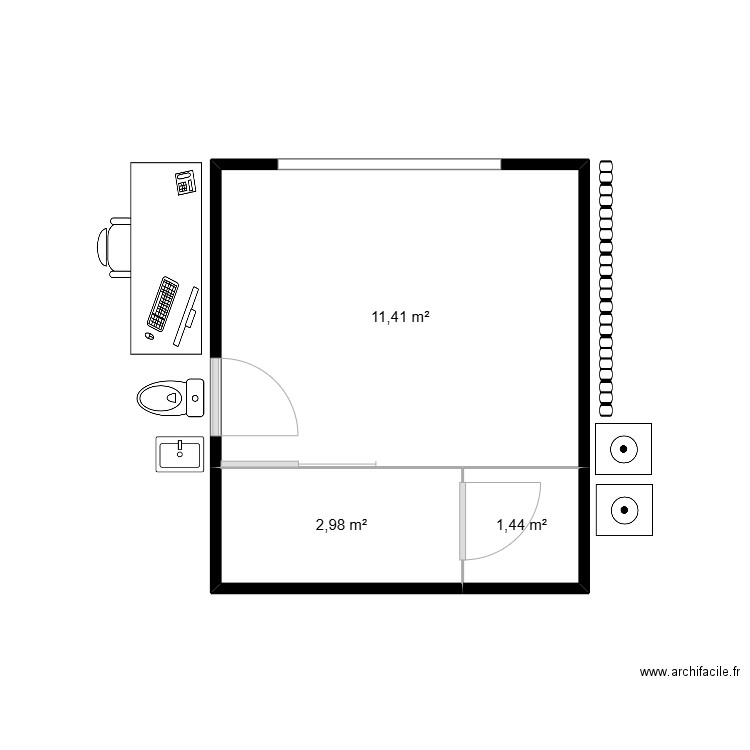 Buanderie/toilette/bureau. Plan de 3 pièces et 16 m2