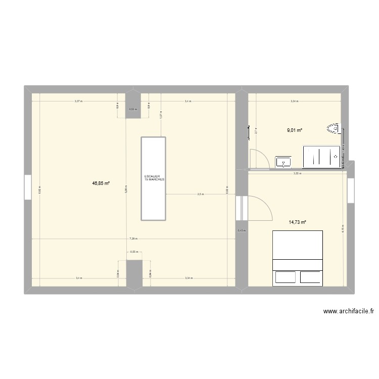 sdb. Plan de 4 pièces et 76 m2