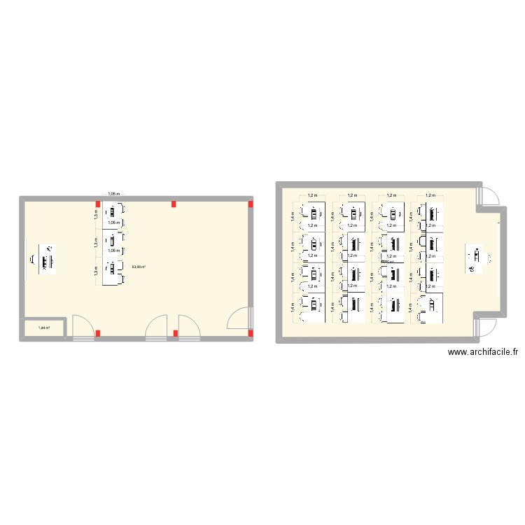 H229. Plan de 3 pièces et 132 m2