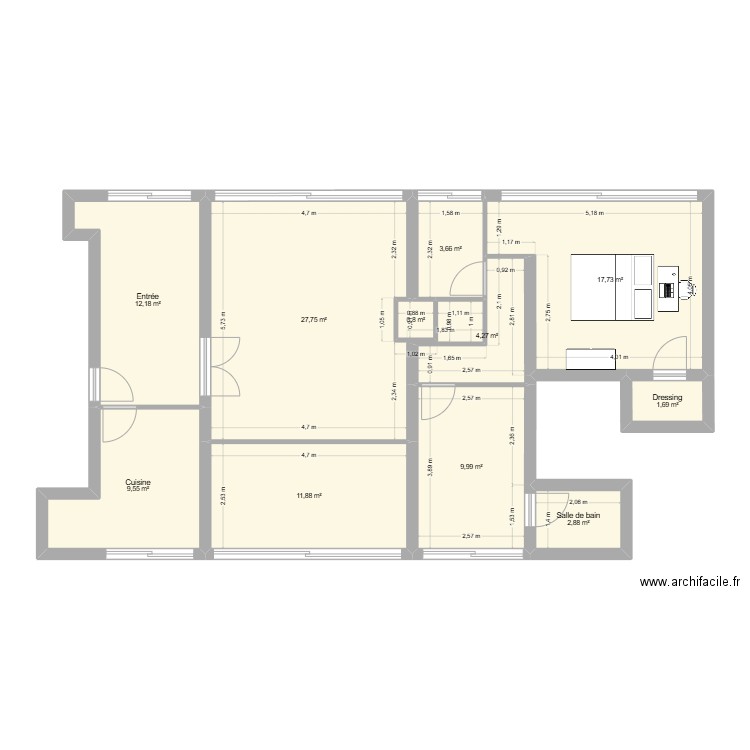 dagorno initial. Plan de 11 pièces et 102 m2