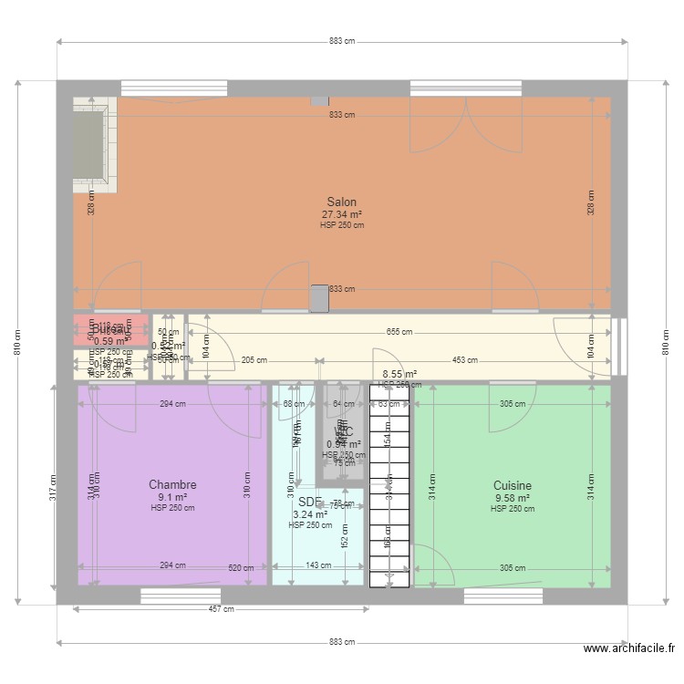 chateau T. Plan de 14 pièces et 99 m2