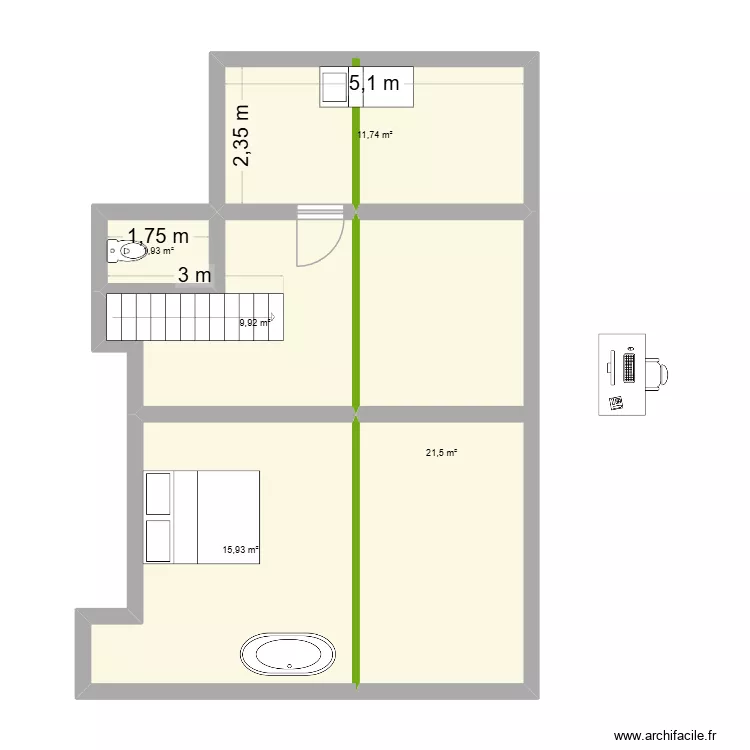 grenier. Plan de 5  et 61 m²