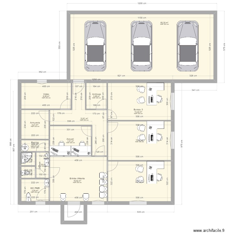 POLICE MUNICIPALE. Plan de 15 pièces et 170 m2