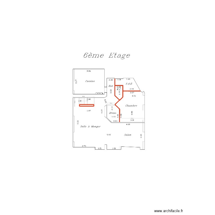 Plan Etage 6 (curage). Plan de 2 pièces et 2 m2