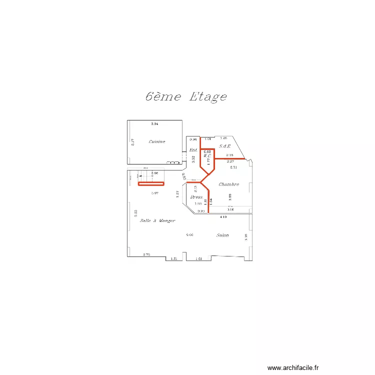 Plan Etage 6 (curage). Plan de 2  et 2 m²