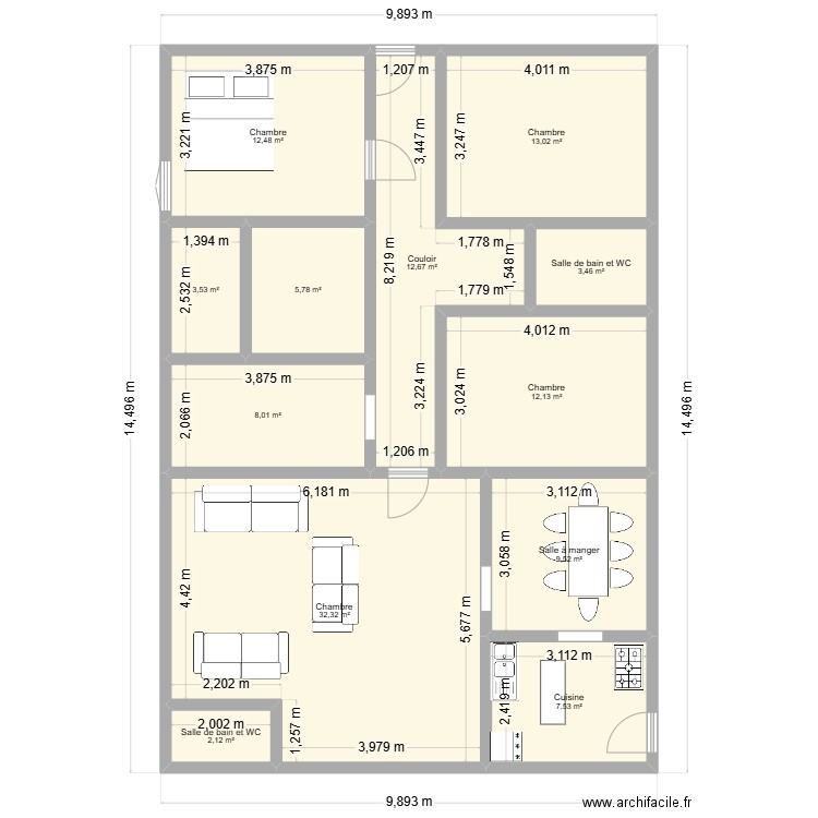 villa 1. Plan de 12 pièces et 123 m2
