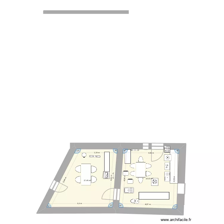 maison Romagne10 cuisine atelier. Plan de 2  et 44 m²